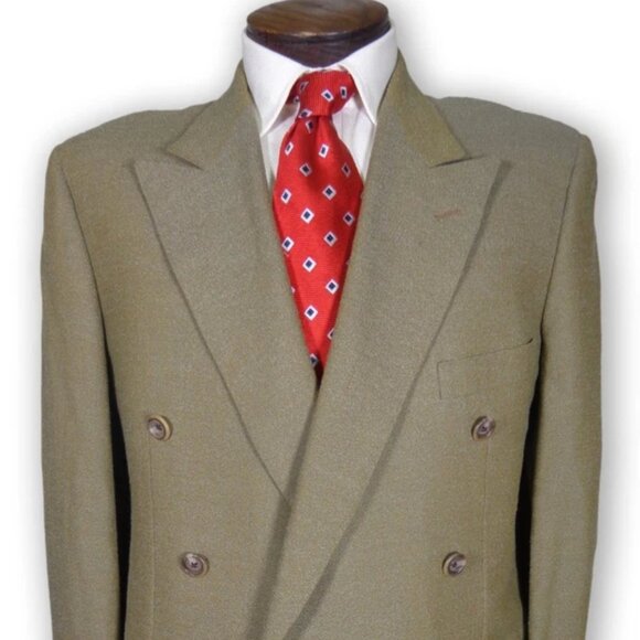 Corneliani 42R Taupe Wool Crepe Double-Breasted Sport Coat Blazer - Picture 1 of 6